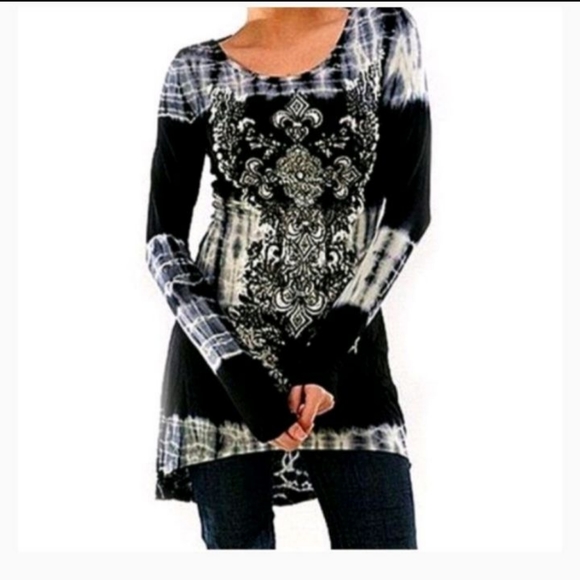 - Tops - One Left! Long Sleeve Tie Dye Printed Tunic